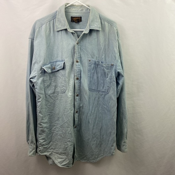 Vtg Eddie Bauer Blue Jean Sz L Button Up Shirt - Picture 13 of 13